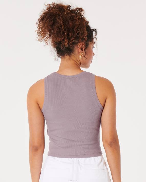 Hollister Kvinder ribbet højhalset tank 2H8Z50 toppe lilla grå