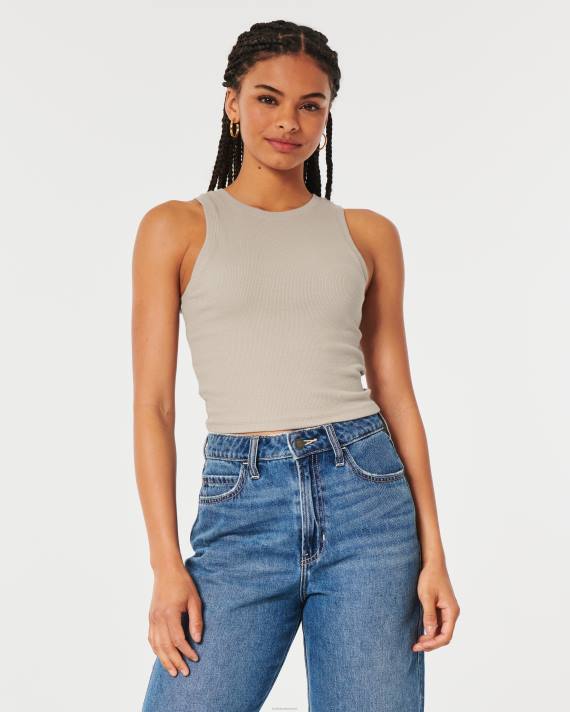 Hollister Kvinder ribbet højhalset tank 2H8Z55 toppe taupe