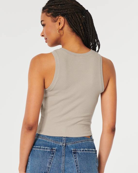 Hollister Kvinder ribbet højhalset tank 2H8Z55 toppe taupe