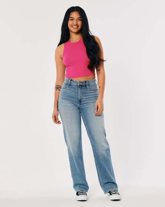 Hollister Kvinder ribbet højhalset tank 2H8Z92 toppe mørk pink