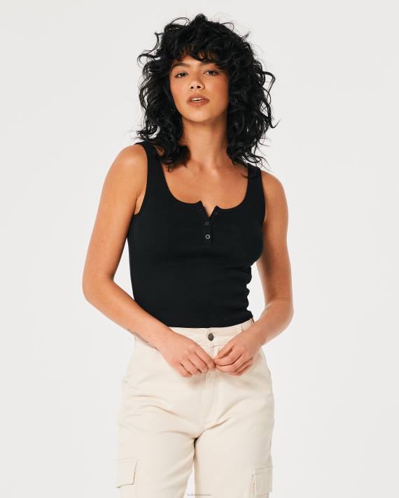 Hollister Kvinder ribbet scoop henley tank 2H8Z104 toppe sort