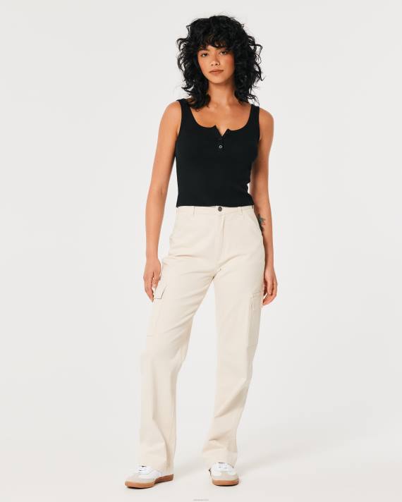 Hollister Kvinder ribbet scoop henley tank 2H8Z104 toppe sort