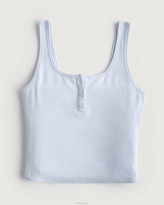 Hollister Kvinder ribbet scoop henley tank 2H8Z255 toppe lyseblå