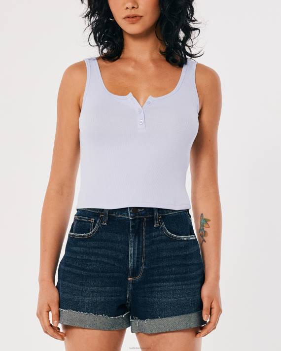 Hollister Kvinder ribbet scoop henley tank 2H8Z255 toppe lyseblå