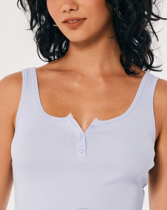 Hollister Kvinder ribbet scoop henley tank 2H8Z255 toppe lyseblå