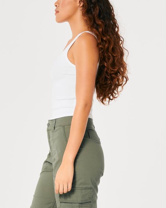 Hollister Kvinder ribbet scoop henley tank 2H8Z368 toppe hvid