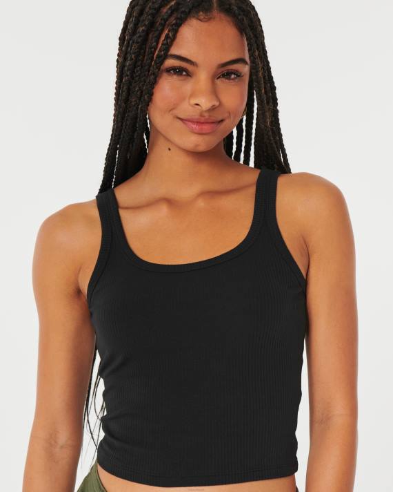 Hollister Kvinder ribbet scoop tank 2H8Z328 toppe sort