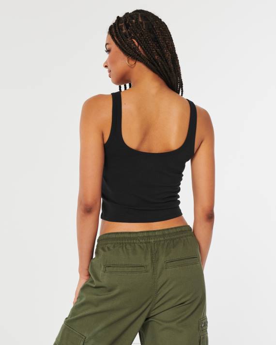 Hollister Kvinder ribbet scoop tank 2H8Z328 toppe sort