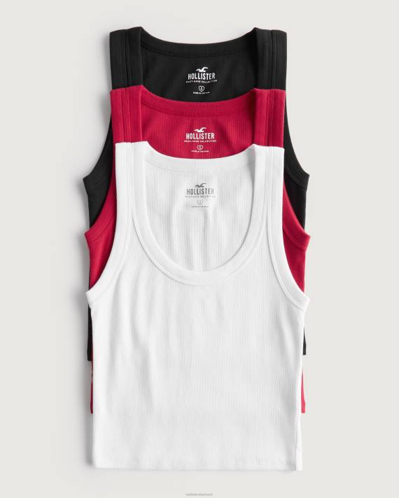 Hollister Kvinder ribbet scoop tank 3-pak 2H8Z311 toppe sort-rød-hvid