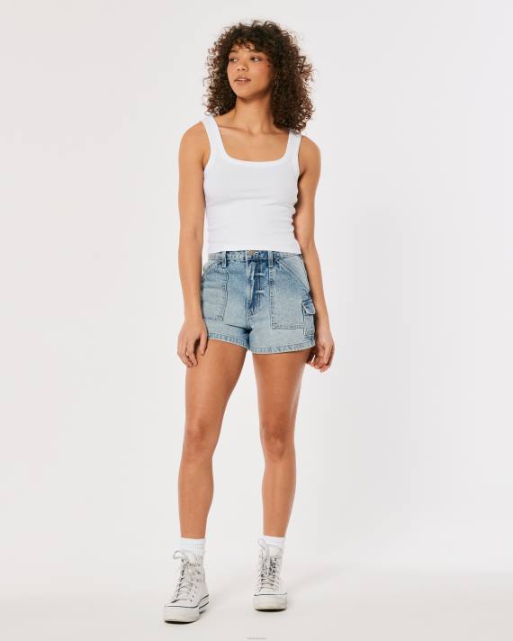 Hollister Kvinder ribbet tank med firkantet hals 2H8Z193 toppe hvid