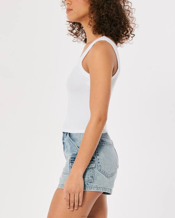 Hollister Kvinder ribbet tank med firkantet hals 2H8Z193 toppe hvid