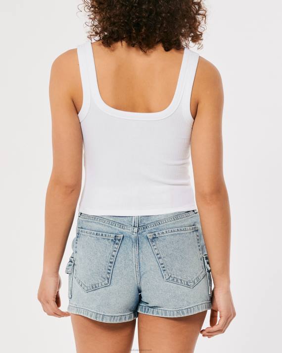 Hollister Kvinder ribbet tank med firkantet hals 2H8Z193 toppe hvid