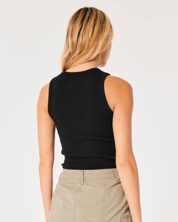 Hollister Kvinder ribbet underjordisk optegnelser grafisk tank 2H8Z56 toppe sort