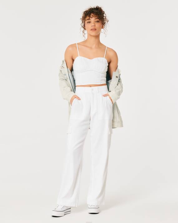 Hollister Kvinder rynket bustetop i hørblanding 2H8Z334 toppe hvid