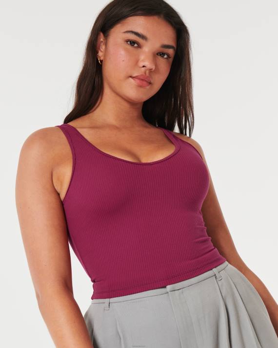 Hollister Kvinder sømløs ribbeholder med v-hals i stof 2H8Z106 toppe rødbrun