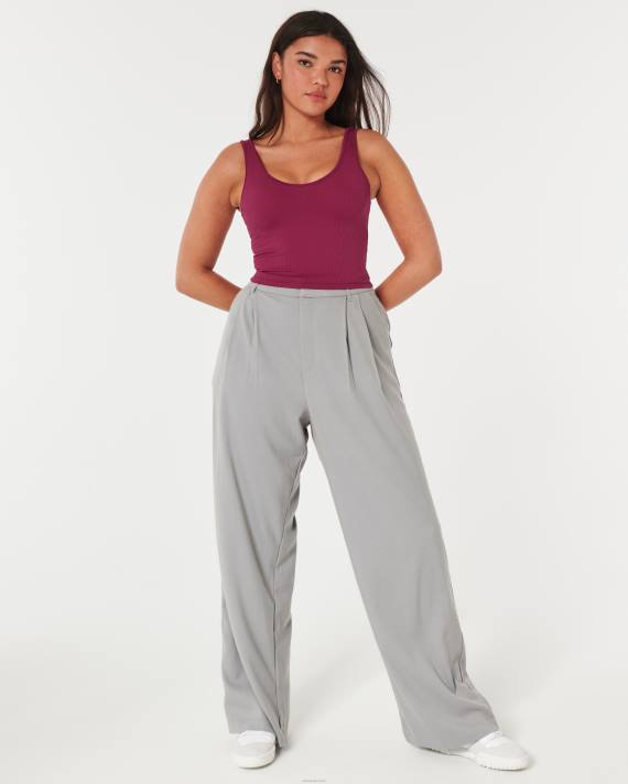 Hollister Kvinder sømløs ribbeholder med v-hals i stof 2H8Z106 toppe rødbrun