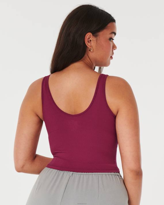 Hollister Kvinder sømløs ribbeholder med v-hals i stof 2H8Z106 toppe rødbrun