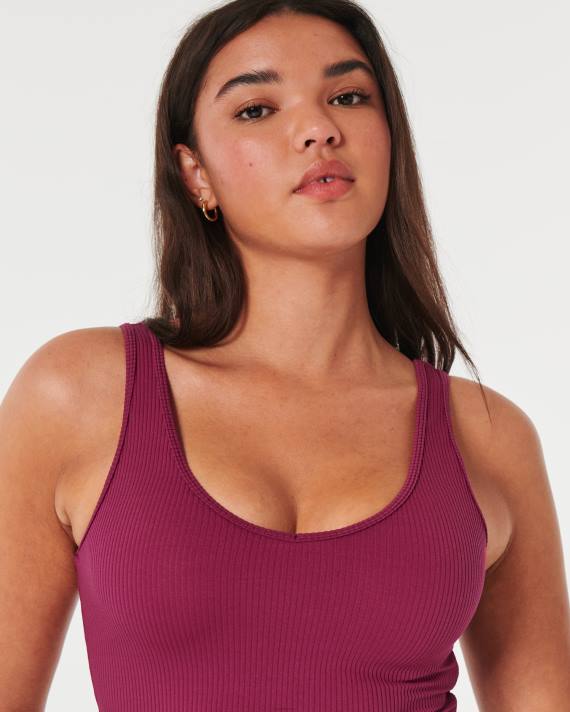 Hollister Kvinder sømløs ribbeholder med v-hals i stof 2H8Z106 toppe rødbrun