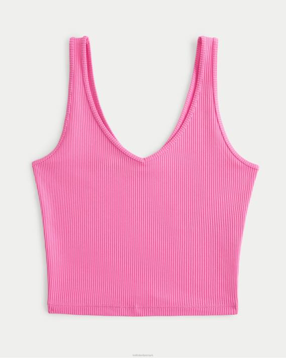 Hollister Kvinder sømløs ribbeholder med v-hals i stof 2H8Z12 toppe lyserød