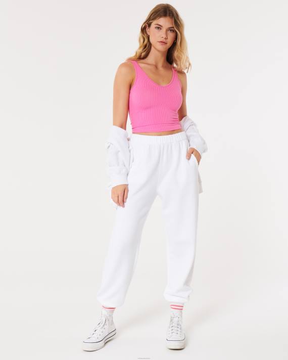 Hollister Kvinder sømløs ribbeholder med v-hals i stof 2H8Z12 toppe lyserød