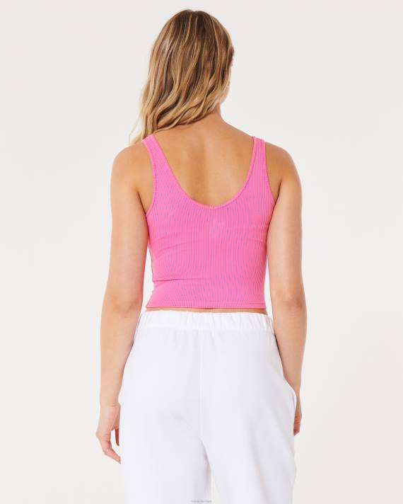 Hollister Kvinder sømløs ribbeholder med v-hals i stof 2H8Z12 toppe lyserød
