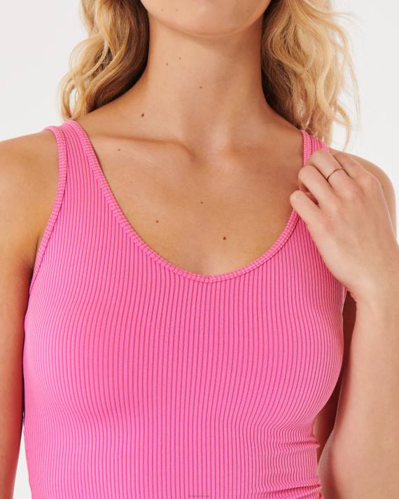 Hollister Kvinder sømløs ribbeholder med v-hals i stof 2H8Z12 toppe lyserød