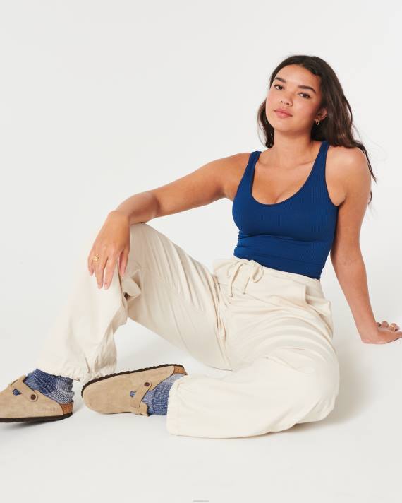 Hollister Kvinder sømløs ribbeholder med v-hals i stof 2H8Z22 toppe mørkeblå