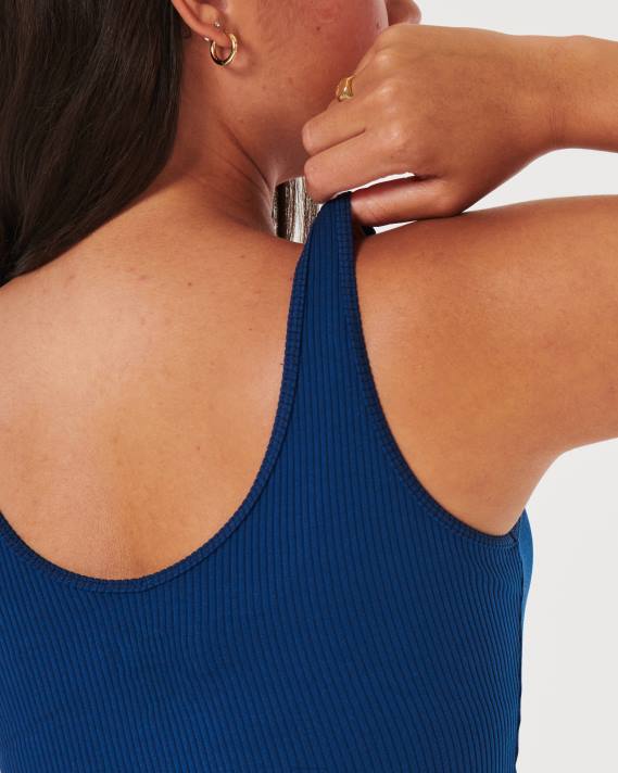 Hollister Kvinder sømløs ribbeholder med v-hals i stof 2H8Z22 toppe mørkeblå