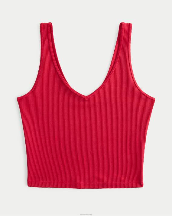 Hollister Kvinder sømløs ribbeholder med v-hals i stof 2H8Z94 toppe rød
