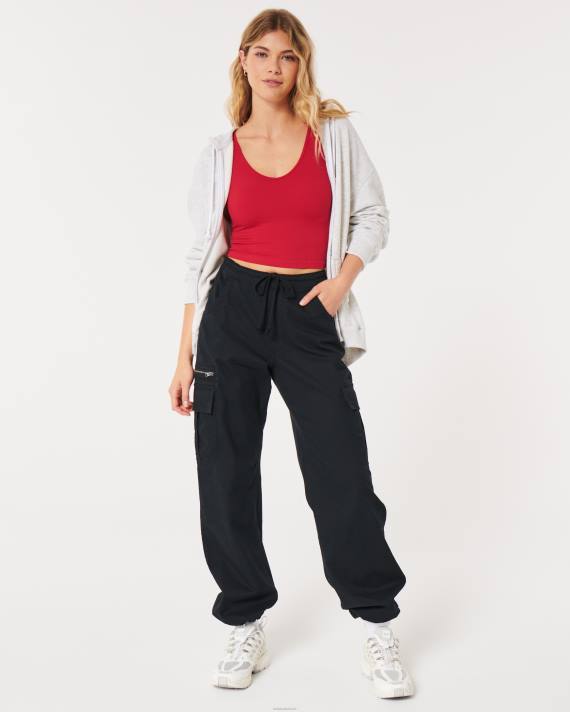 Hollister Kvinder sømløs ribbeholder med v-hals i stof 2H8Z94 toppe rød