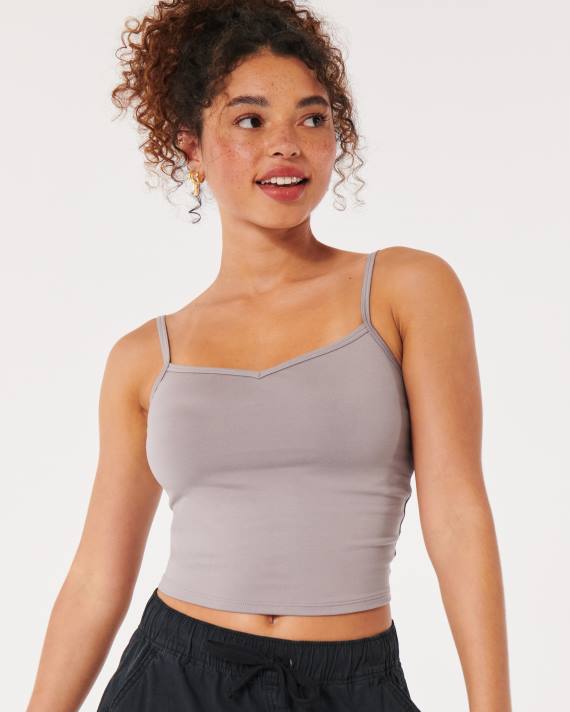 Hollister Kvinder sømløs stof portræt halsudskæring cami 2H8Z382 toppe lilla grå
