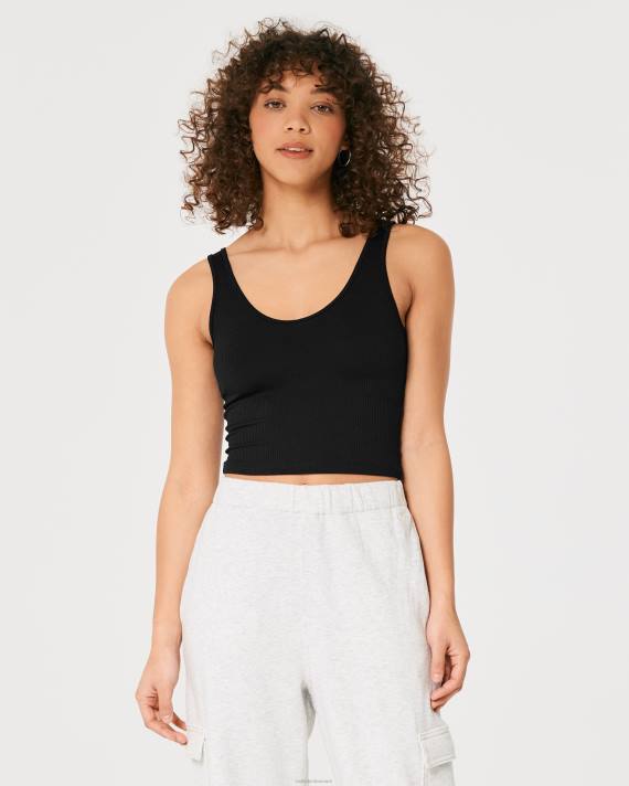 Hollister Kvinder sømløs v-hals-tank i ribbet stof 2H8Z20 toppe sort