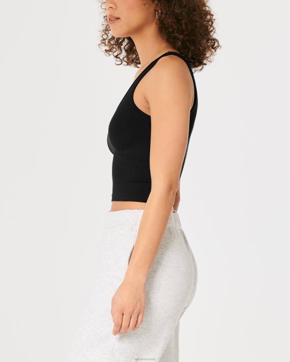 Hollister Kvinder sømløs v-hals-tank i ribbet stof 2H8Z20 toppe sort