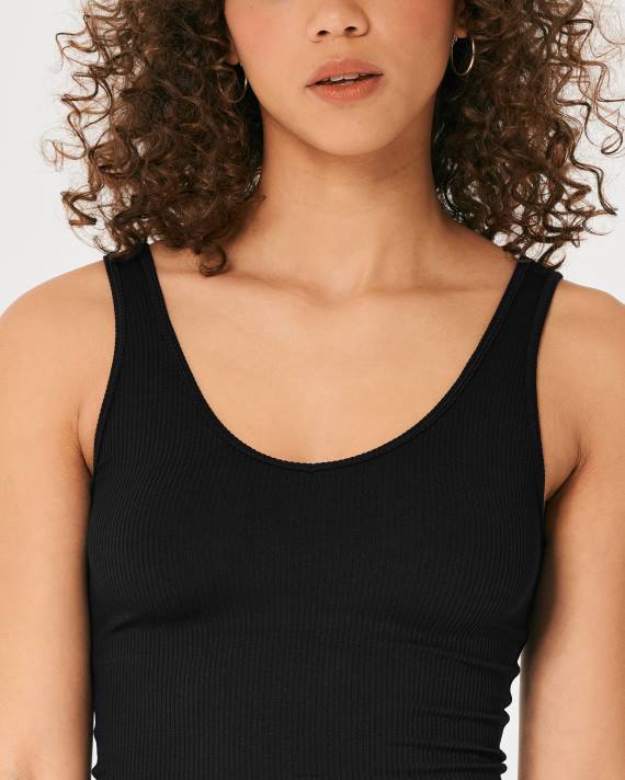Hollister Kvinder sømløs v-hals-tank i ribbet stof 2H8Z20 toppe sort