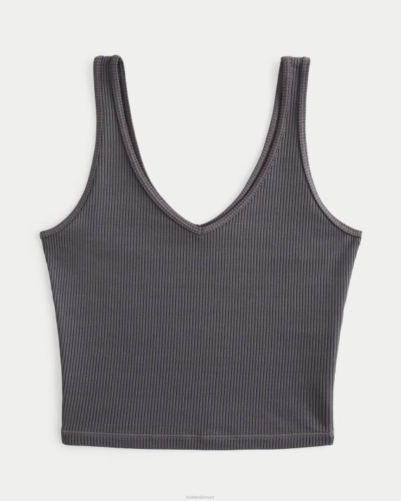 Hollister Kvinder sømløs v-hals-tank i ribbet stof 2H8Z27 toppe mørkegrå
