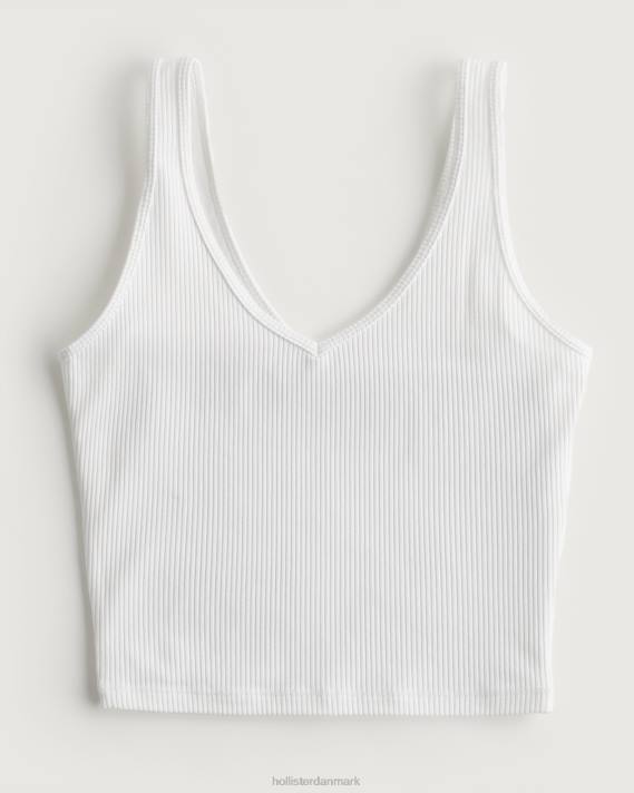Hollister Kvinder sømløs v-hals-tank i ribbet stof 2H8Z31 toppe hvid