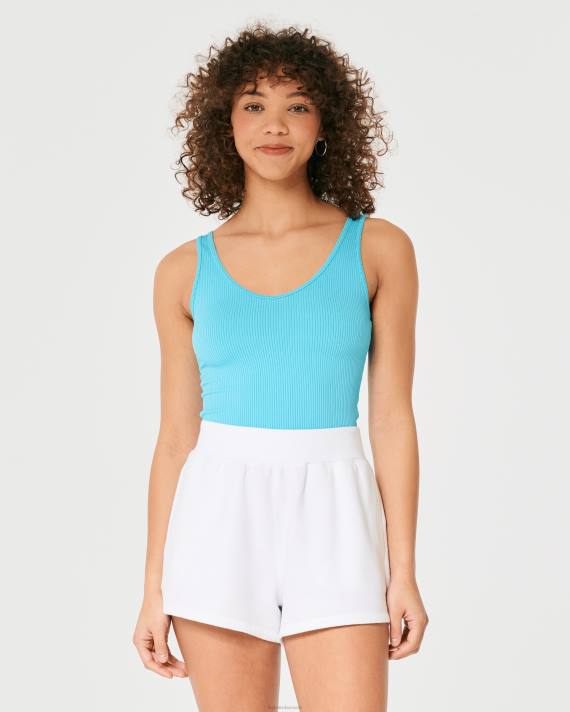 Hollister Kvinder sømløs v-hals-tank i ribbet stof 2H8Z366 toppe turkis