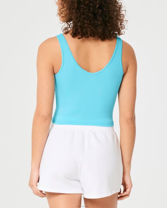 Hollister Kvinder sømløs v-hals-tank i ribbet stof 2H8Z366 toppe turkis