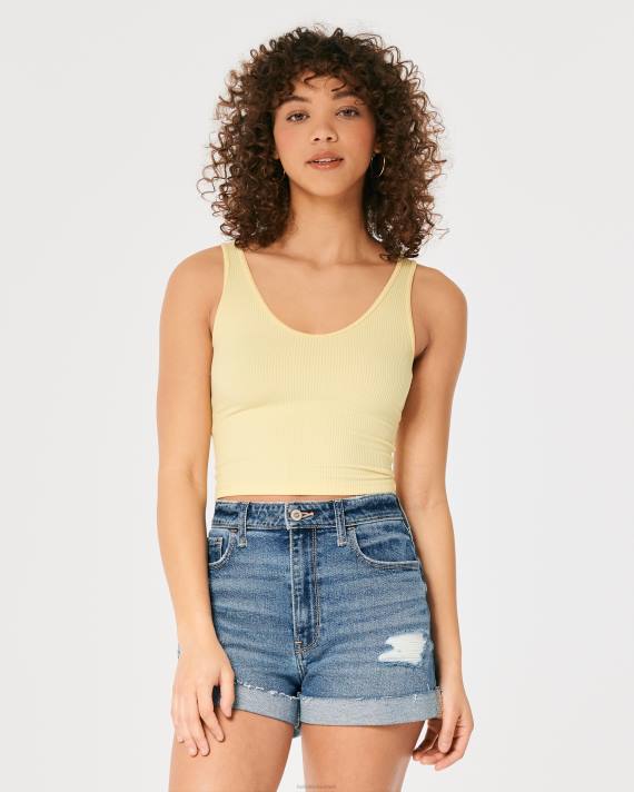 Hollister Kvinder sømløs v-hals-tank i ribbet stof 2H8Z420 toppe gul