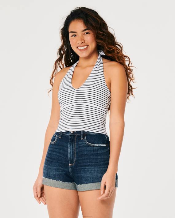 Hollister Kvinder v-hals grime top 2H8Z380 toppe hvid stribe