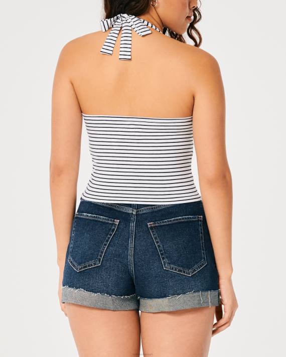 Hollister Kvinder v-hals grime top 2H8Z380 toppe hvid stribe