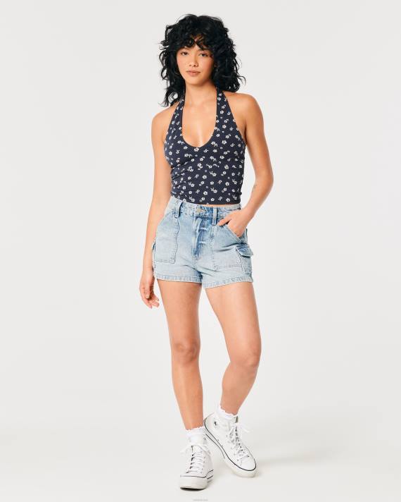Hollister Kvinder v-hals grime top 2H8Z403 toppe marineblå blomster