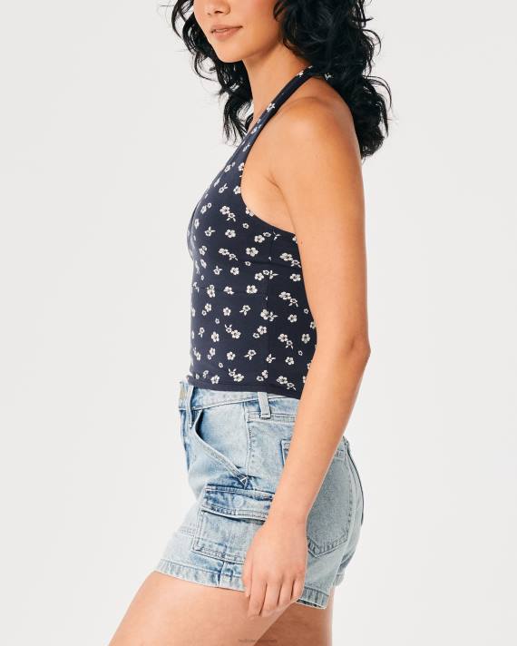 Hollister Kvinder v-hals grime top 2H8Z403 toppe marineblå blomster