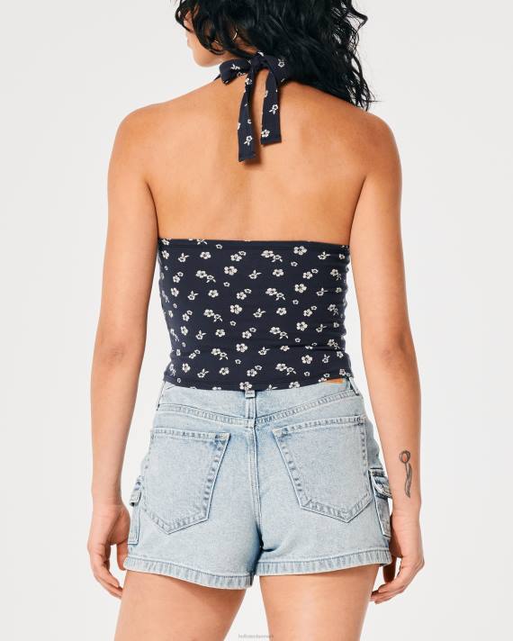 Hollister Kvinder v-hals grime top 2H8Z403 toppe marineblå blomster