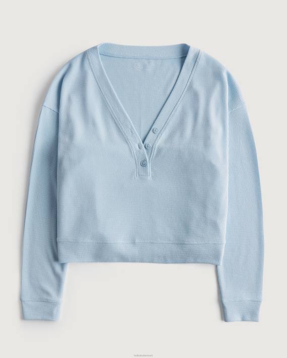 Hollister Kvinder gilly hicks boxy vaffel henley 2H8Z459 toppe lyseblå
