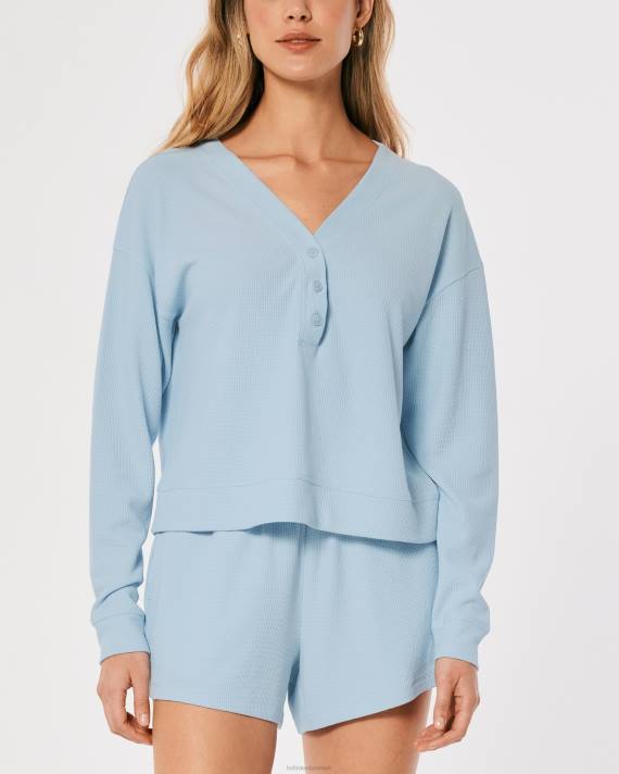 Hollister Kvinder gilly hicks boxy vaffel henley 2H8Z459 toppe lyseblå