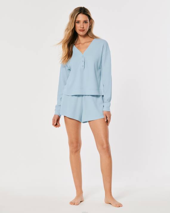 Hollister Kvinder gilly hicks boxy vaffel henley 2H8Z459 toppe lyseblå