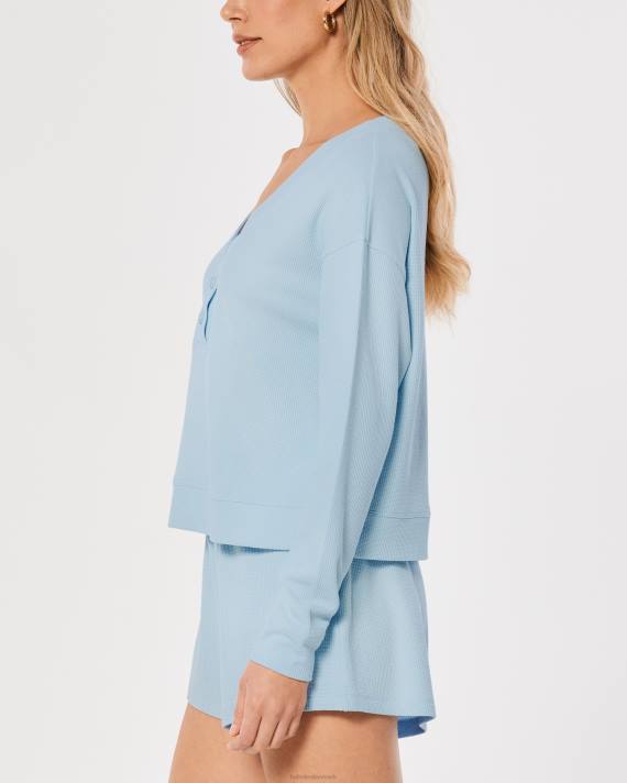 Hollister Kvinder gilly hicks boxy vaffel henley 2H8Z459 toppe lyseblå