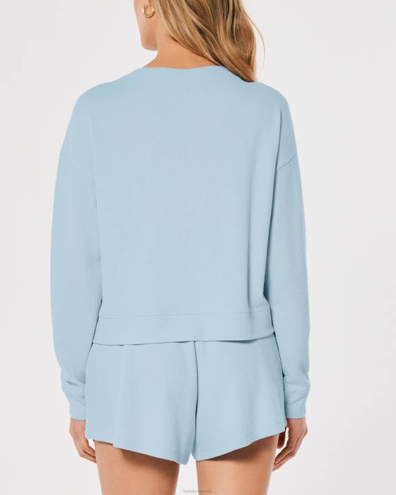 Hollister Kvinder gilly hicks boxy vaffel henley 2H8Z459 toppe lyseblå