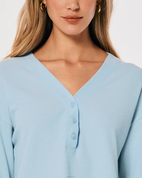 Hollister Kvinder gilly hicks boxy vaffel henley 2H8Z459 toppe lyseblå